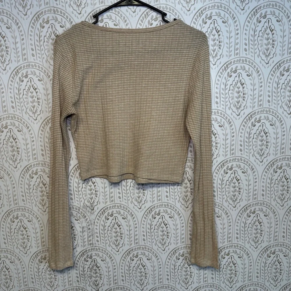 AERO AIRSTRENGTH RIBBED LONG SLEEVE‎ CROP TOP EARTHY NEUTRAL SIZE L
